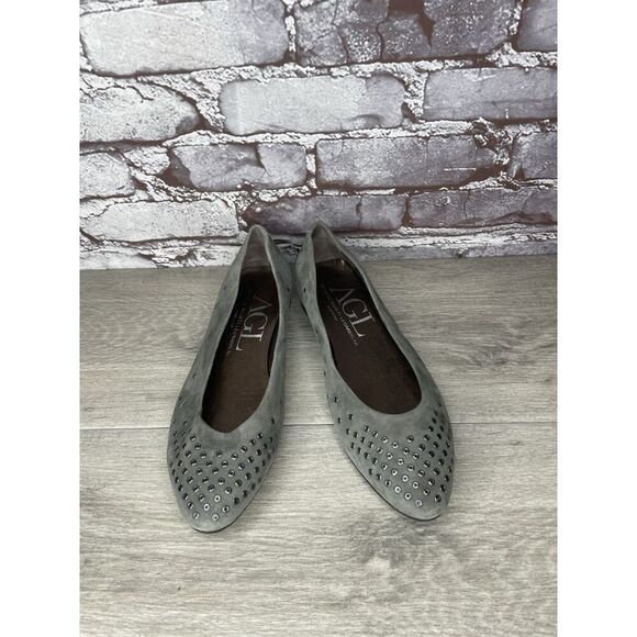 AGL Grommet Gray Suede Leather Studded Pointed Toe Flats Women’s Sz 38EU/7.5M US - Picture 8 of 16
